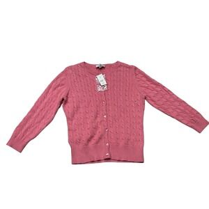 Ann Taylor LOFT Cable Knit Pink Button Sweater Cardigan Cotton Size Medium